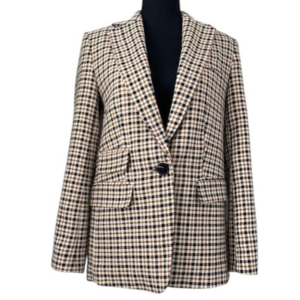 TOPSHOP Classic Tan & Black Houndstooth Suit Blazer Size 2 - Picture 3 of 15